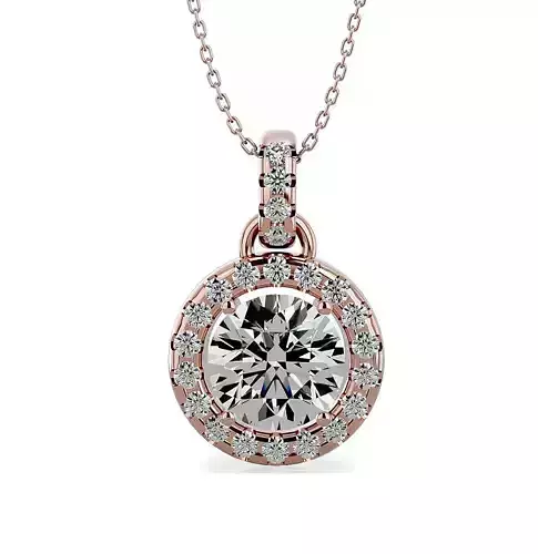Pendant-113 halo diamond pendant in rose gold