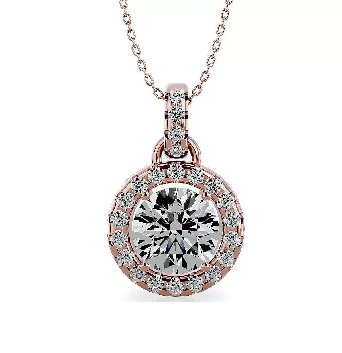 Pendant-113 halo diamond pendant in rose gold 3D print model_0