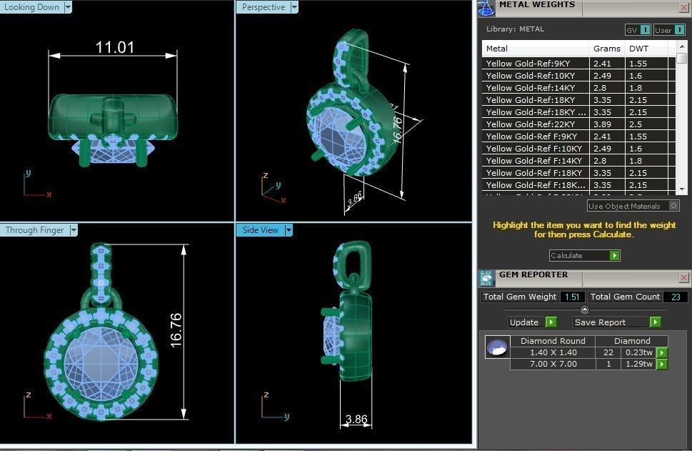 Pendant-113 halo diamond pendant in rose gold 3D print model_1