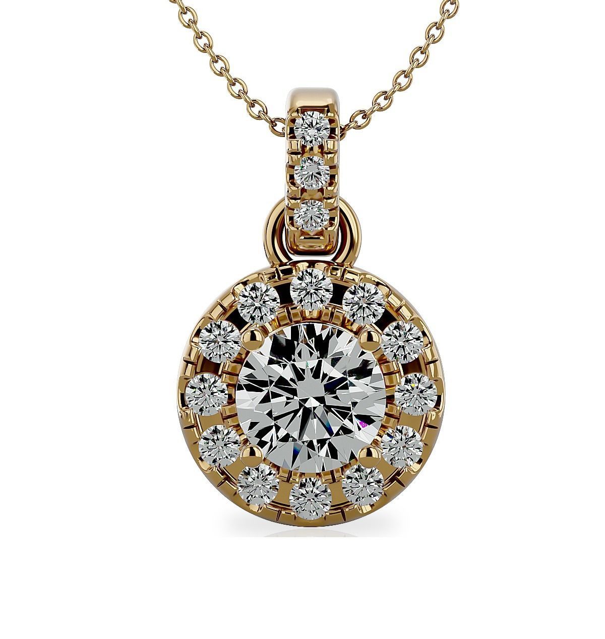 Pendant-110 halo diamond pendant in rose gold 3D print model_7