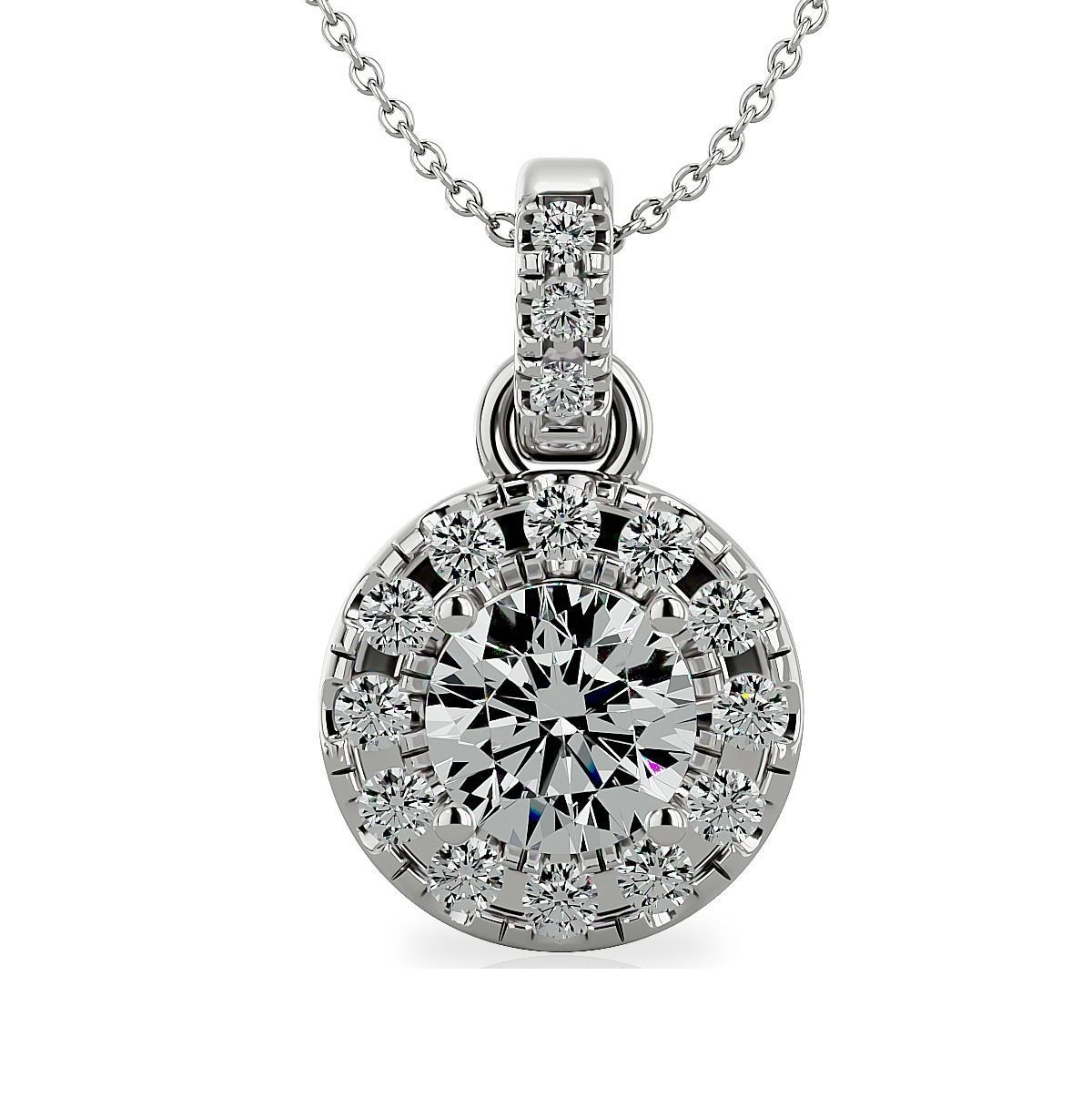 Pendant-110 halo diamond pendant in rose gold 3D print model_5