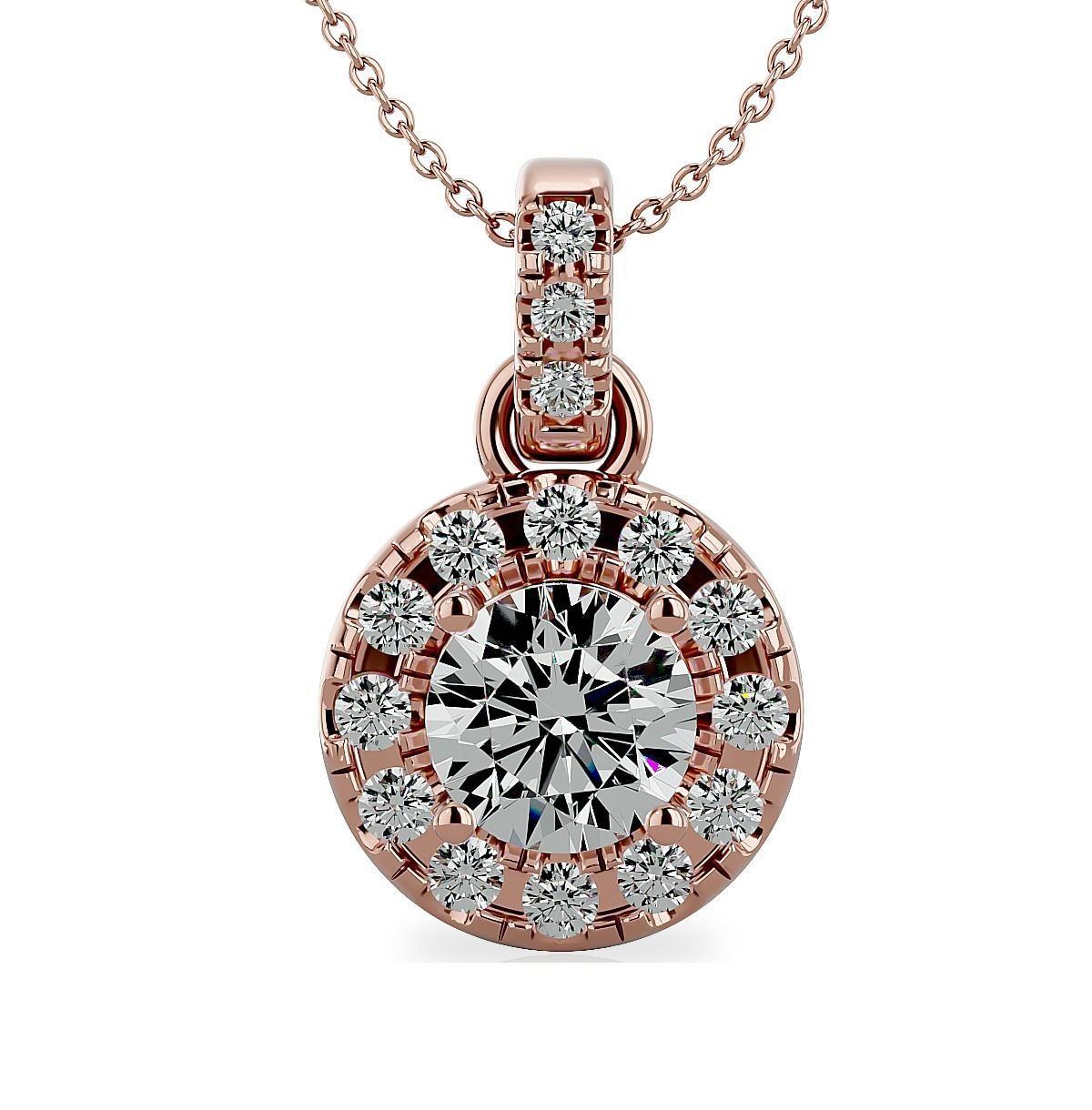Pendant-110 halo diamond pendant in rose gold 3D print model_2