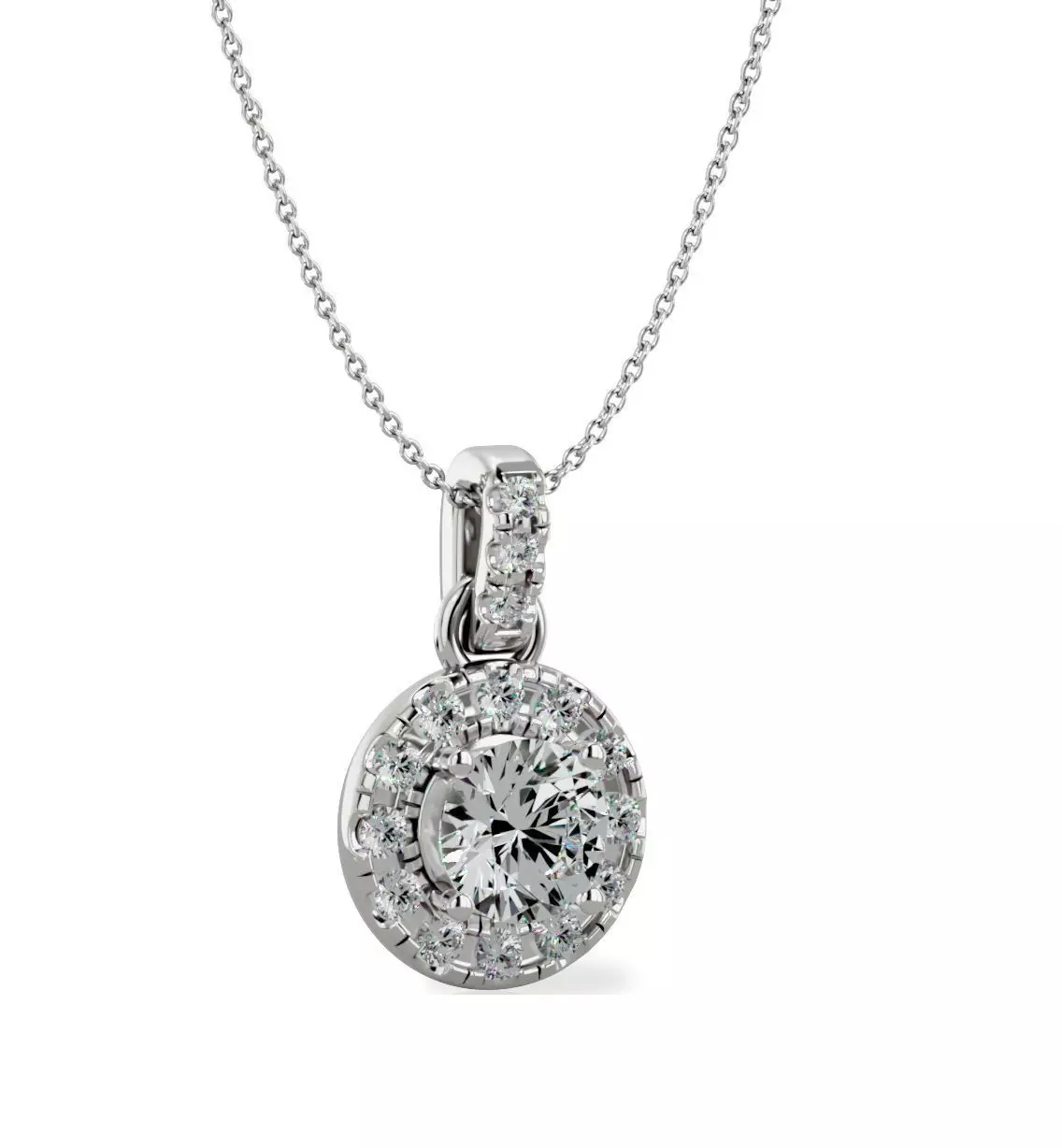 Pendant-110 halo diamond pendant in rose gold 3D print model_0