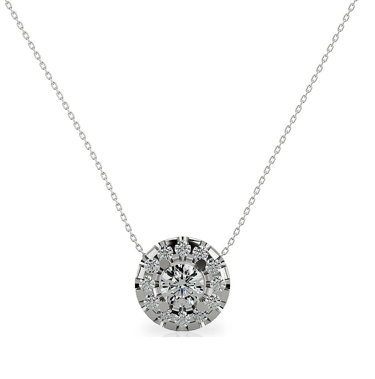Pendant-108 round diamond pendant on chain 3D print model_6