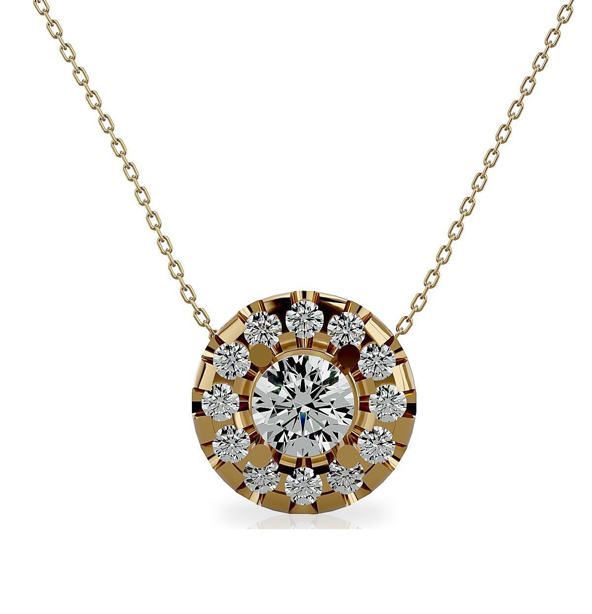 Pendant-108 round diamond pendant on chain 3D print model_7