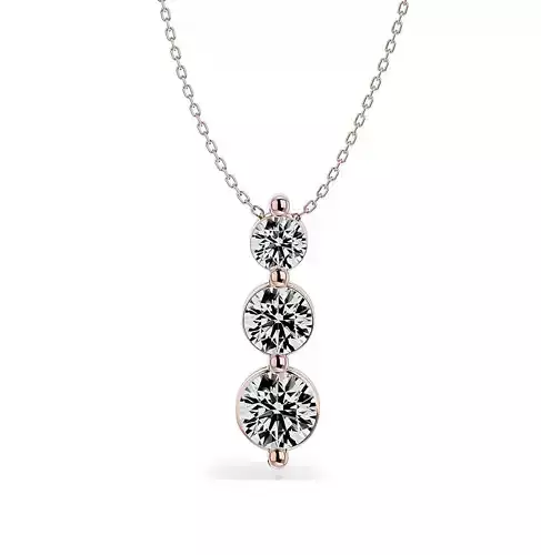 Pendant-100 three stone diamond necklace in rose gold
