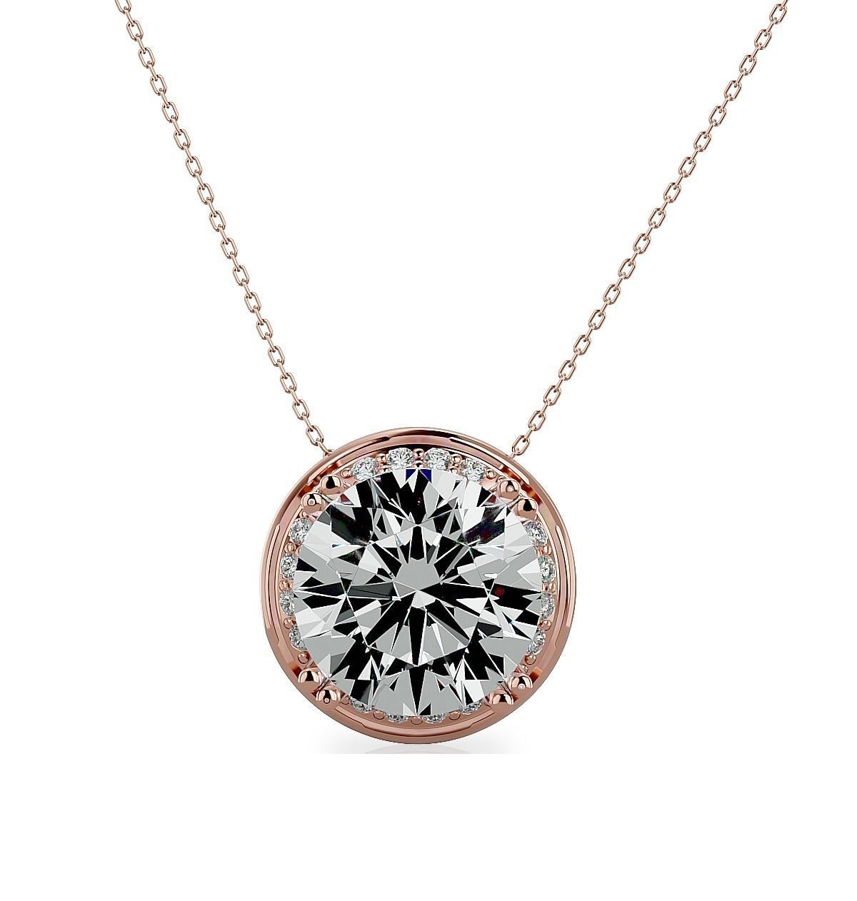 Pendant-140717 round cut diamond pendant in rose gold 3D print model_4