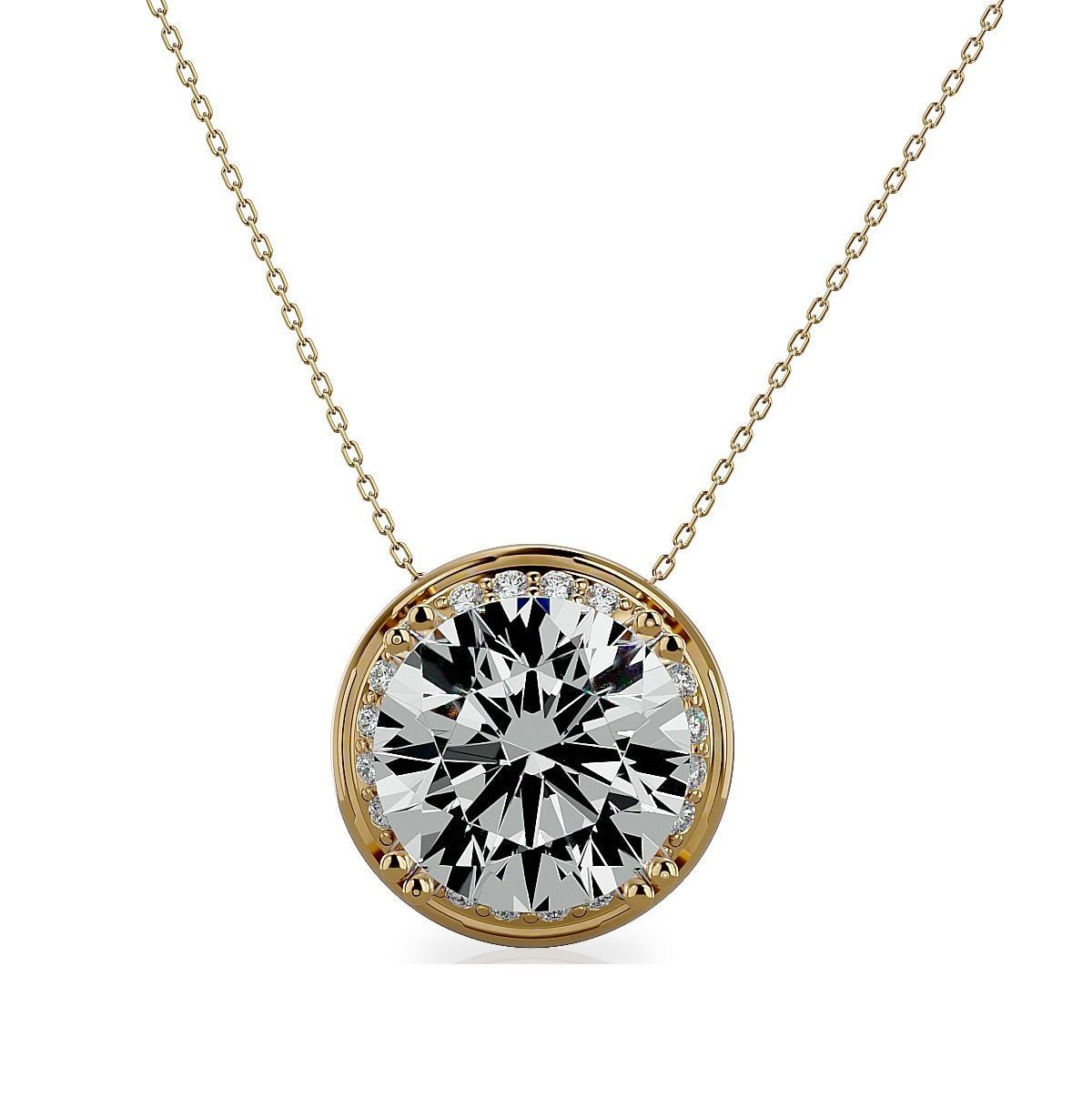 Pendant-140717 round cut diamond pendant in rose gold 3D print model_9