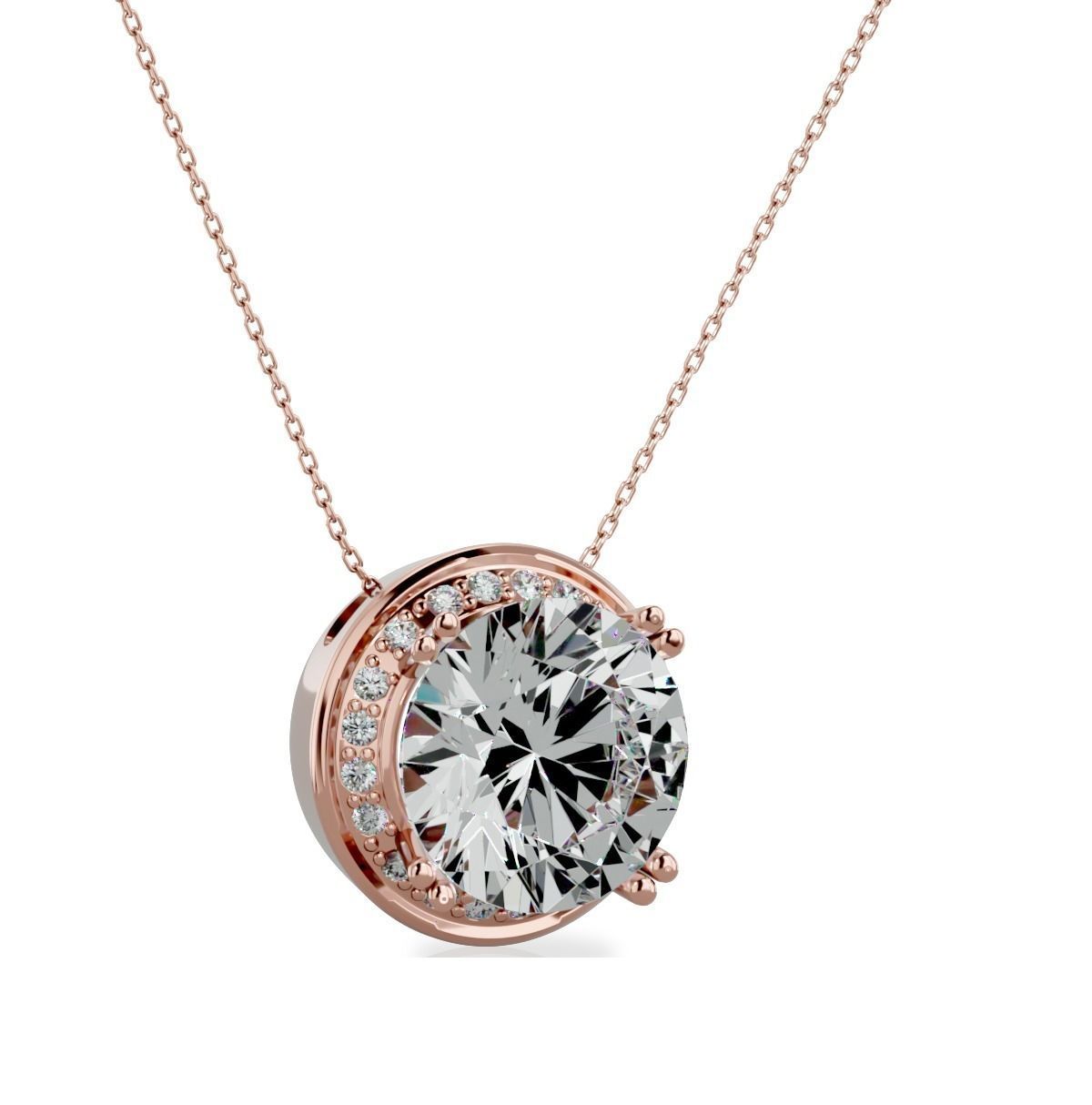 Pendant-140717 round cut diamond pendant in rose gold 3D print model_3