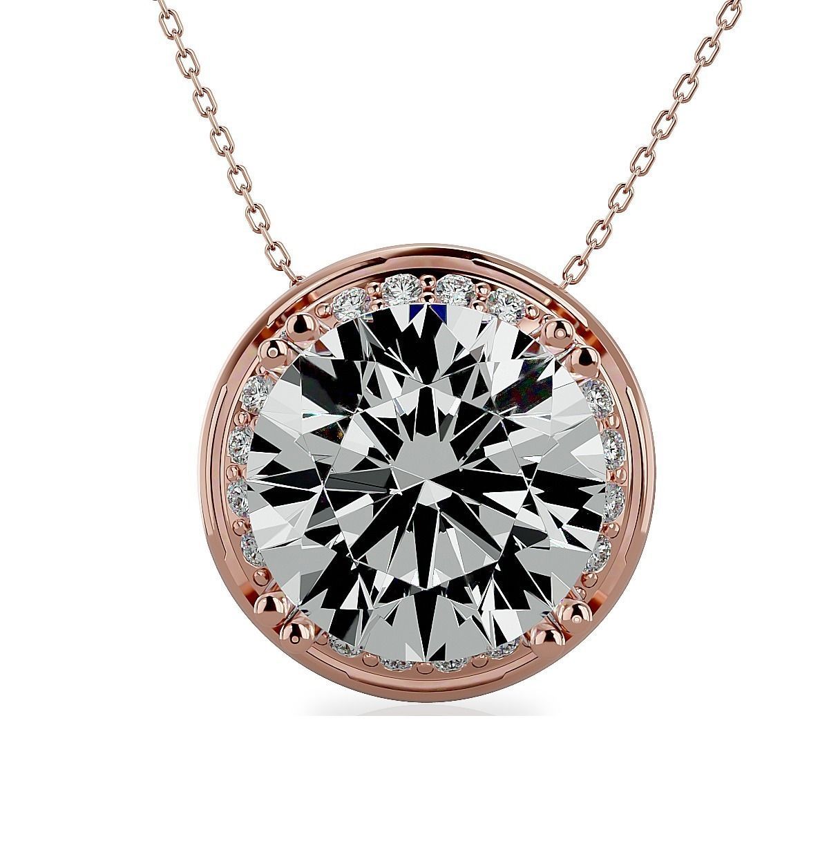 Pendant-140717 round cut diamond pendant in rose gold 3D print model_2