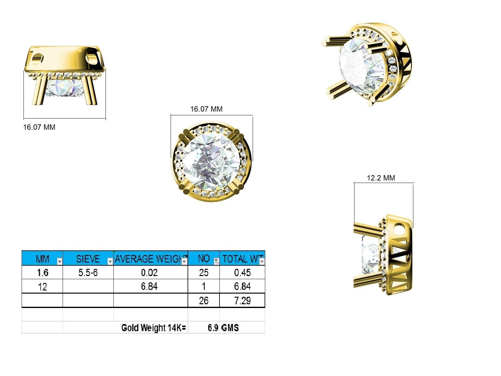 Pendant-140717 round cut diamond pendant in rose gold 3D print model_1