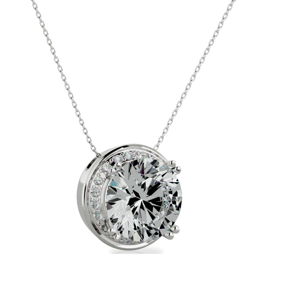 Pendant-140717 round cut diamond pendant in rose gold 3D print model_6