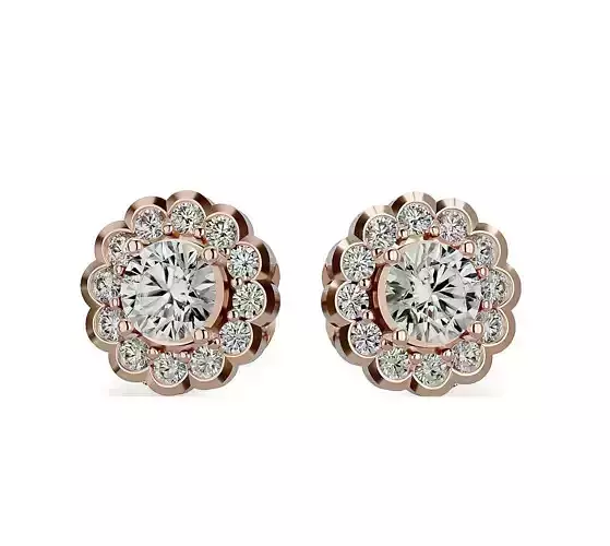 Earrings-140144 rose gold flower stud earring with diamonds