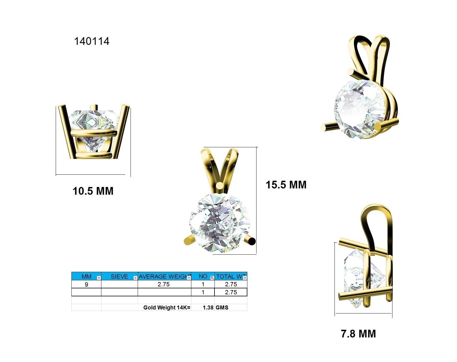 Pendant-140114 round brilliant cut diamond pendant in rose gold 3D print model_2