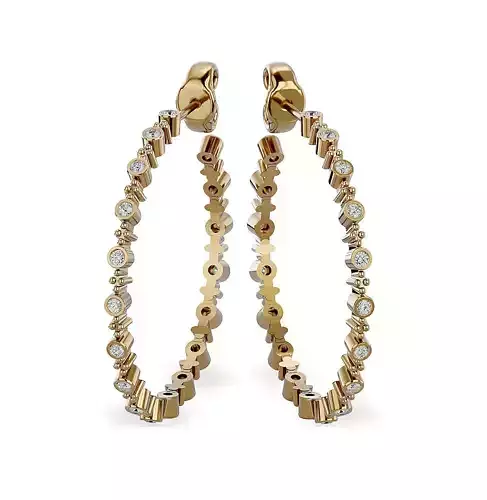 Earrings-137398 rose gold hoop ring with diamonds