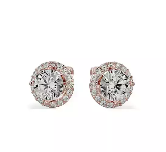 Earrings-129068 rose gold halo stud earring with cubic zirconia 3D print model