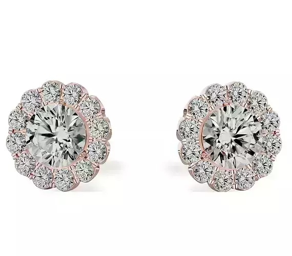 Earrings-110252 rose gold diamond halo stud earring 3D print model