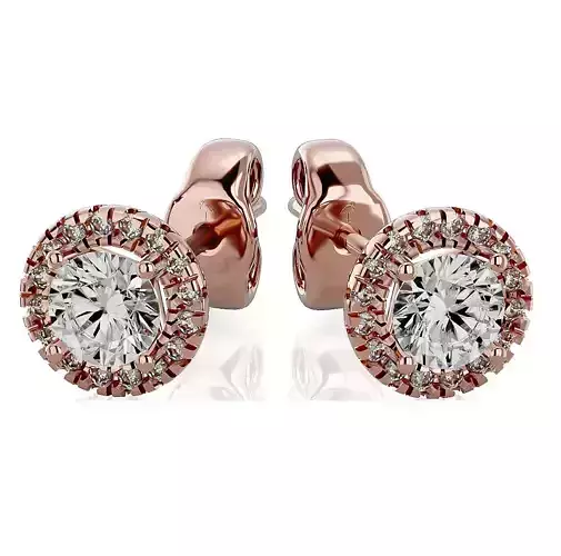 Earrings-102634 rose gold diamond halo stud earrings 3D print model
