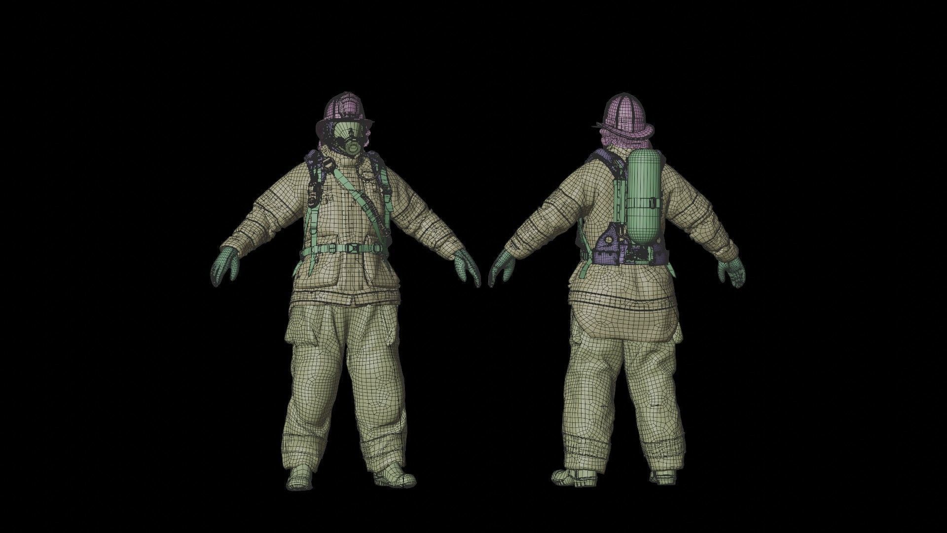 FIREFIGHTER Modern USA RIGGED 3D model_16