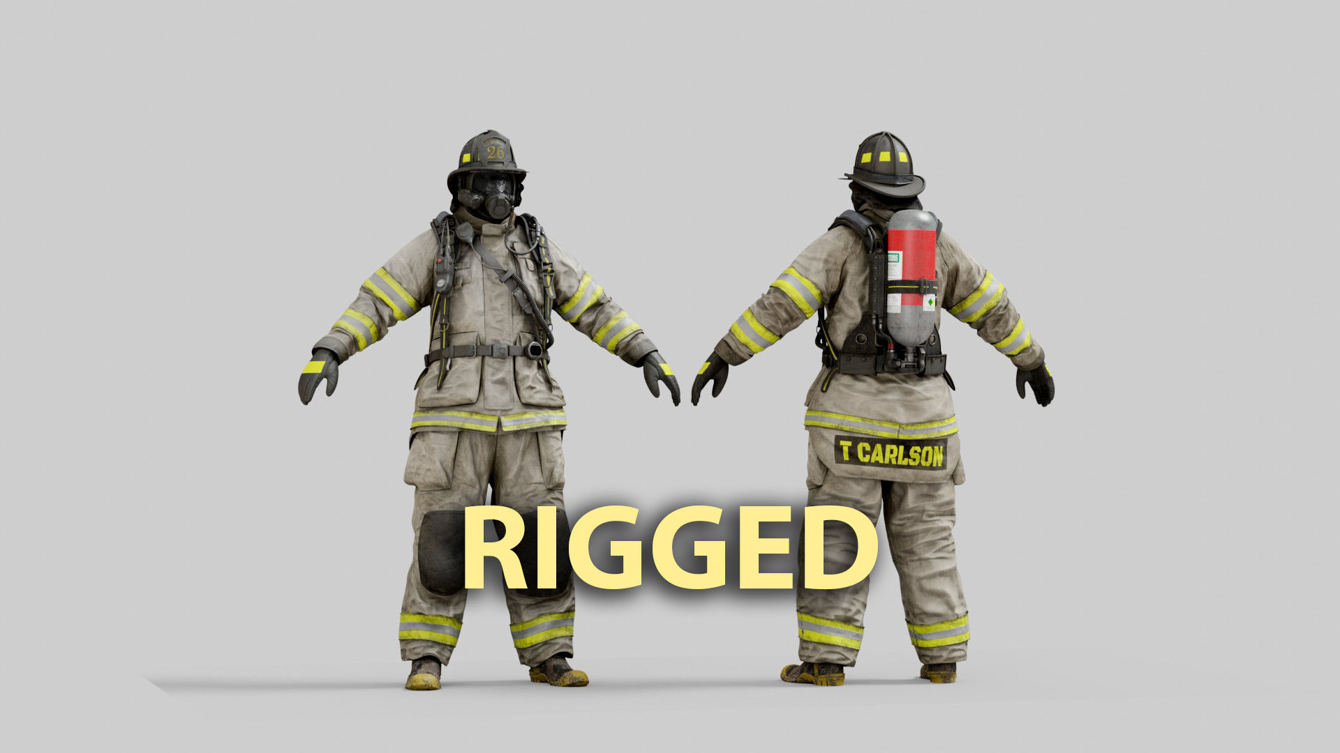 FIREFIGHTER Modern USA RIGGED 3D model_3