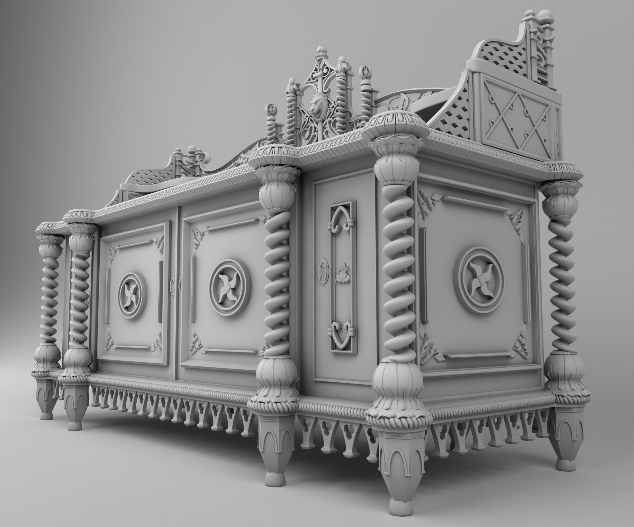 Carved medieval chest 3D print model_2
