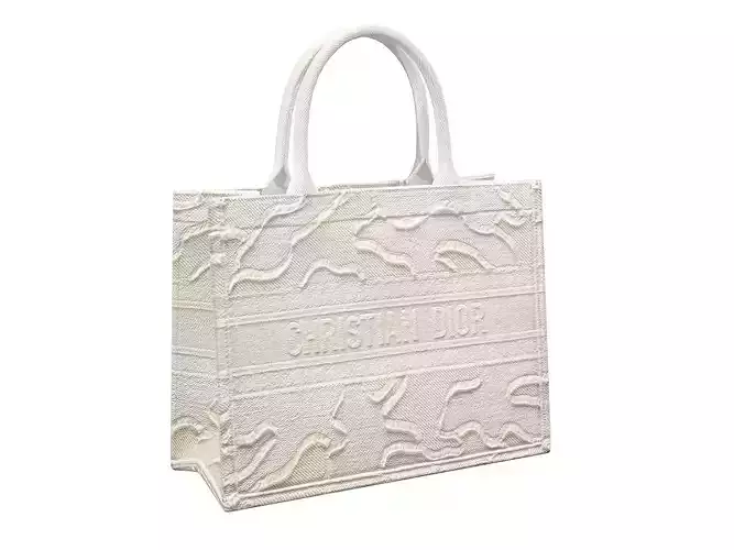 Dior Bag Small Book Tote White Camouflage Embroidery Low-poly 3D model