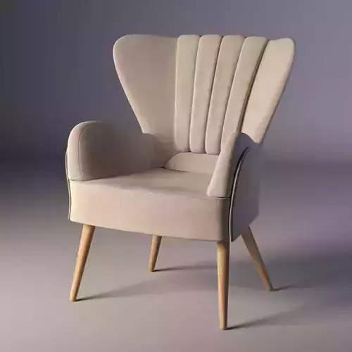 Classic chair in light beige upholstery on thin wooden legs Free 3D model