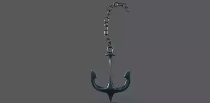 Anchor 3D model hanging from chain Low-poly 3D model
