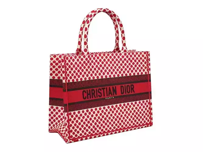 Dior Bag Small Book Tote Red Dots Embroidery Low-poly 3D model