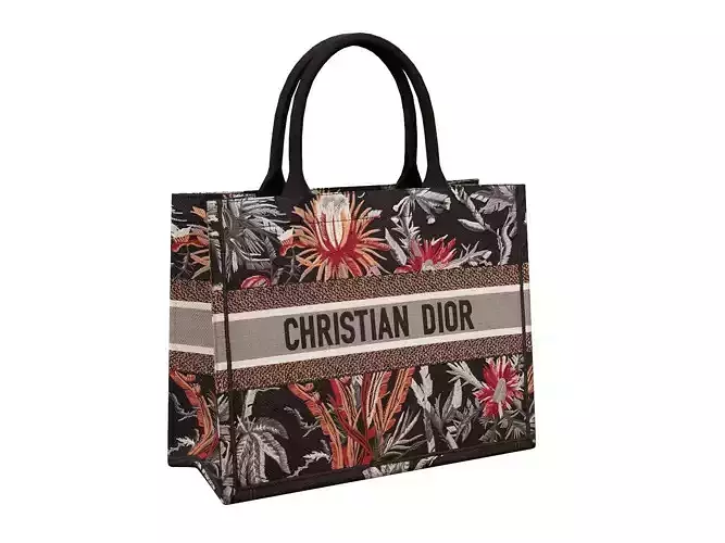 Dior Bag Small Book Tote Black Flowers Camouflage Low-poly 3D model