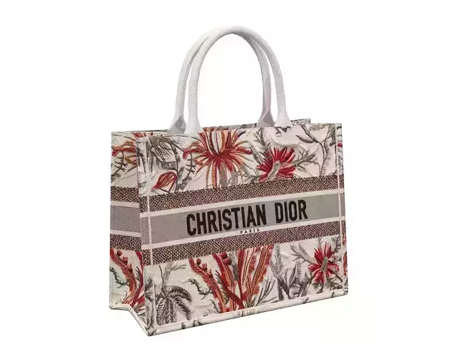 Dior Bag Small Book Tote White Flowers Camouflage Low-poly 3D model