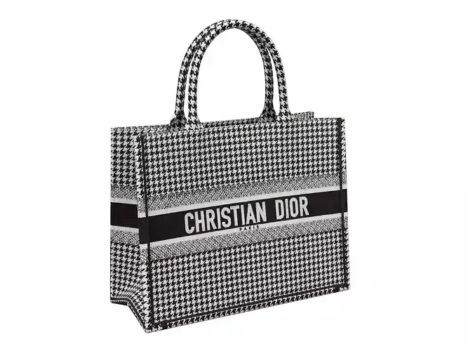 Dior Bag Small Book Tote Black and White Houndstooth Low-poly 3D model