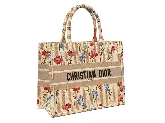 Dior Bag Small Book Tote Beige Multicolor Hibiscus Low-poly 3D model
