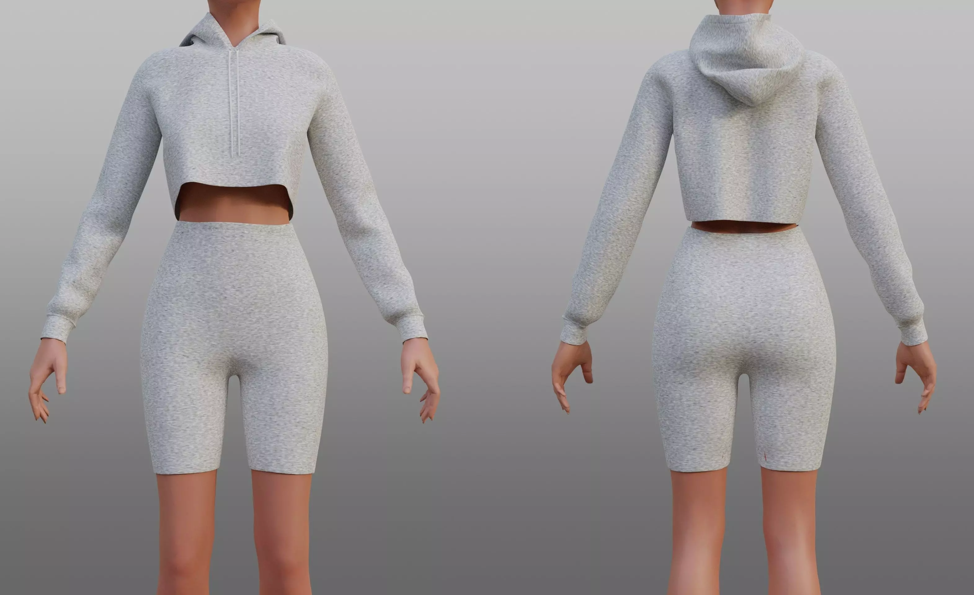 Biker shorts and cropped hoodie set - 2 piece outfit Low-poly 3D model