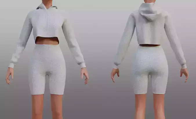 Biker shorts and cropped hoodie set - 2 piece outfit Low-poly 3D model