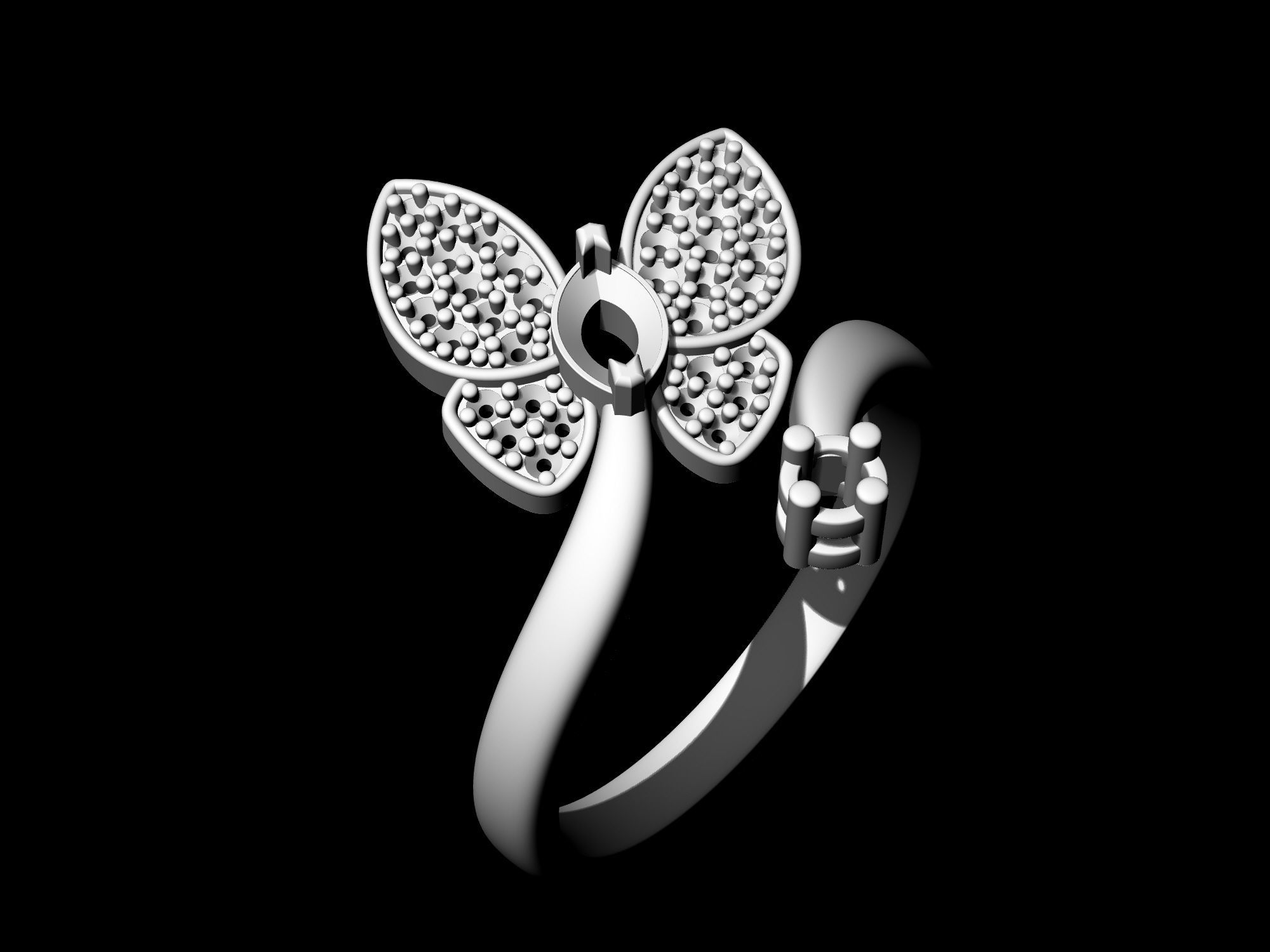Simple Butterfly Ring and Earrings  3D Model Collection_12