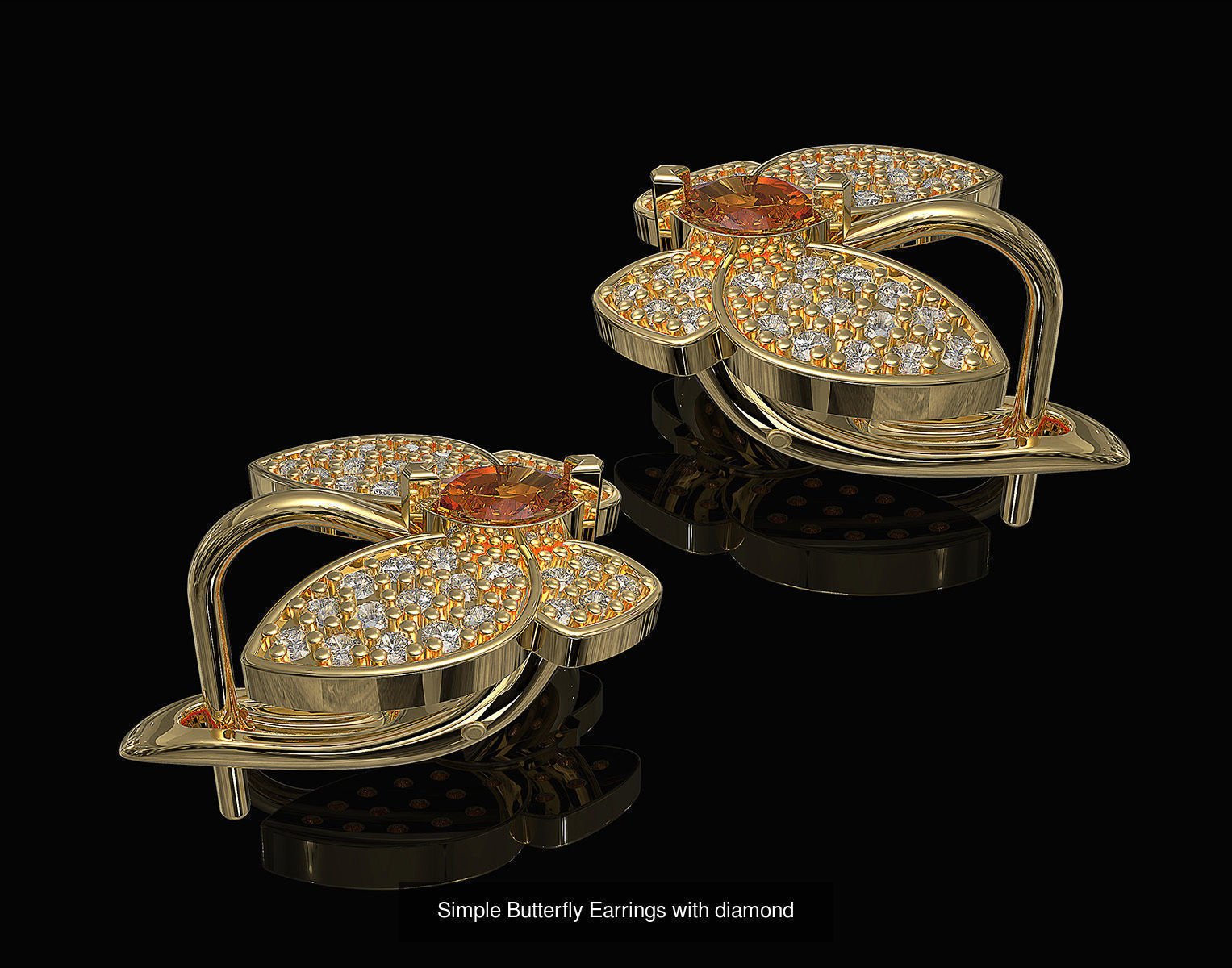 Simple Butterfly Ring and Earrings  3D Model Collection_16