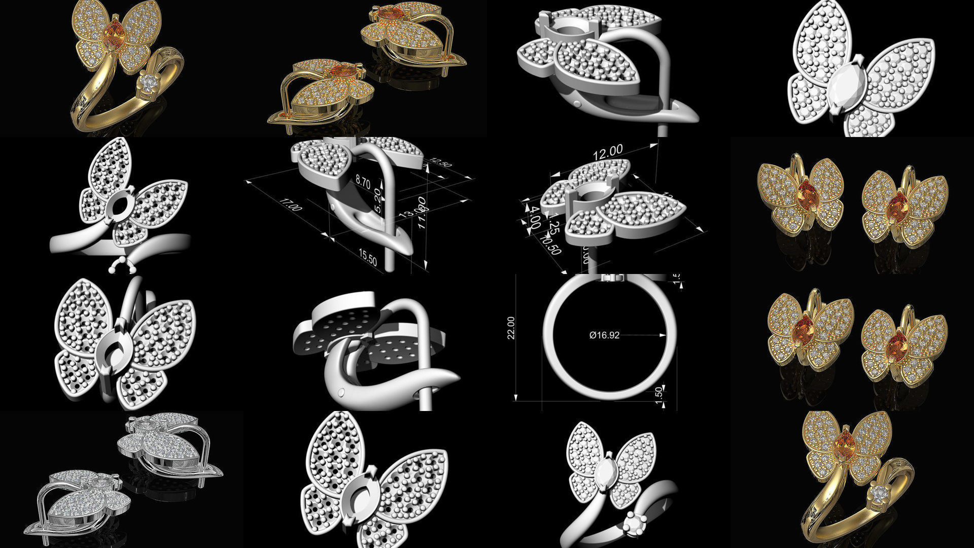 Simple Butterfly Ring and Earrings  3D Model Collection_38