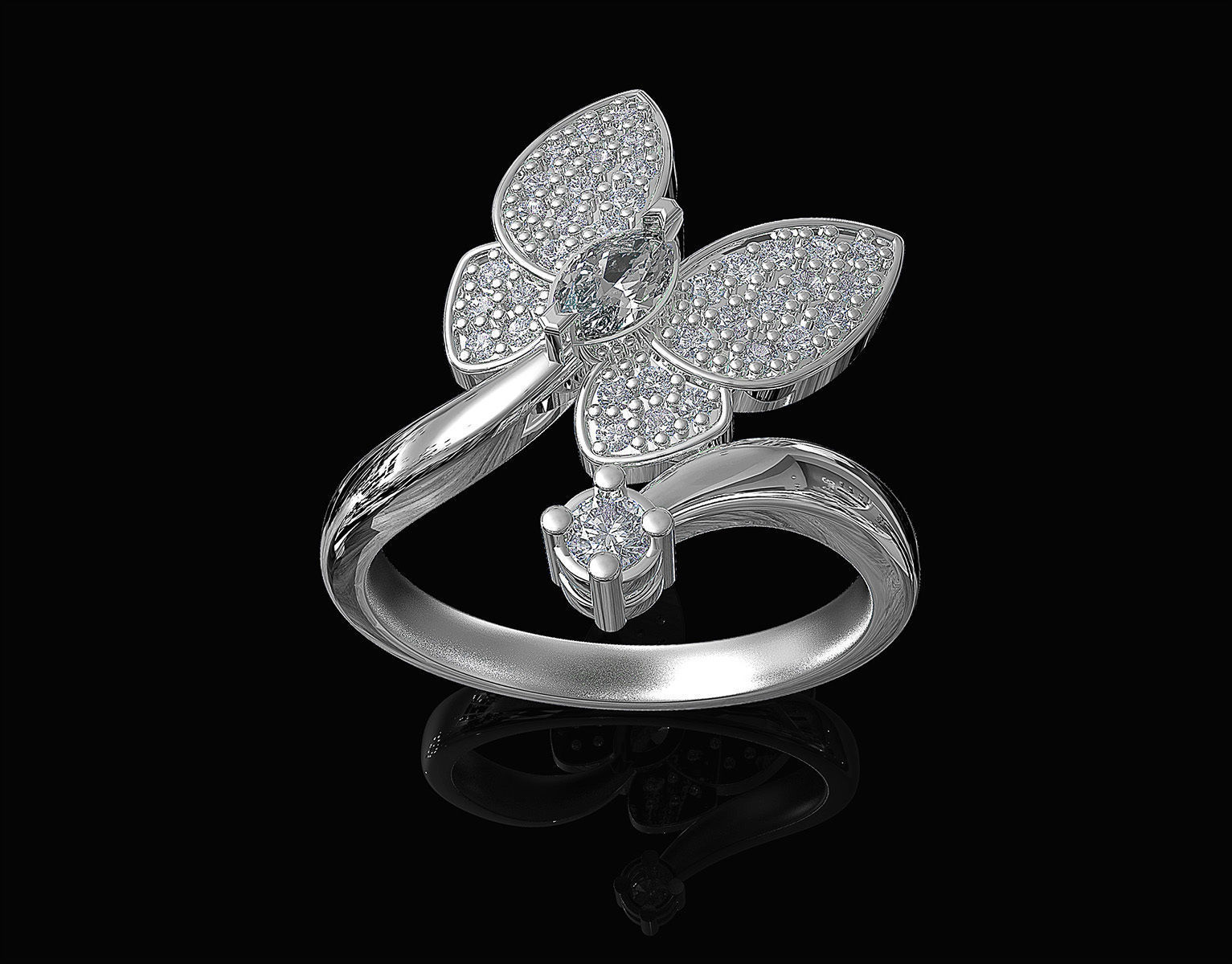 Simple Butterfly Ring and Earrings  3D Model Collection_5