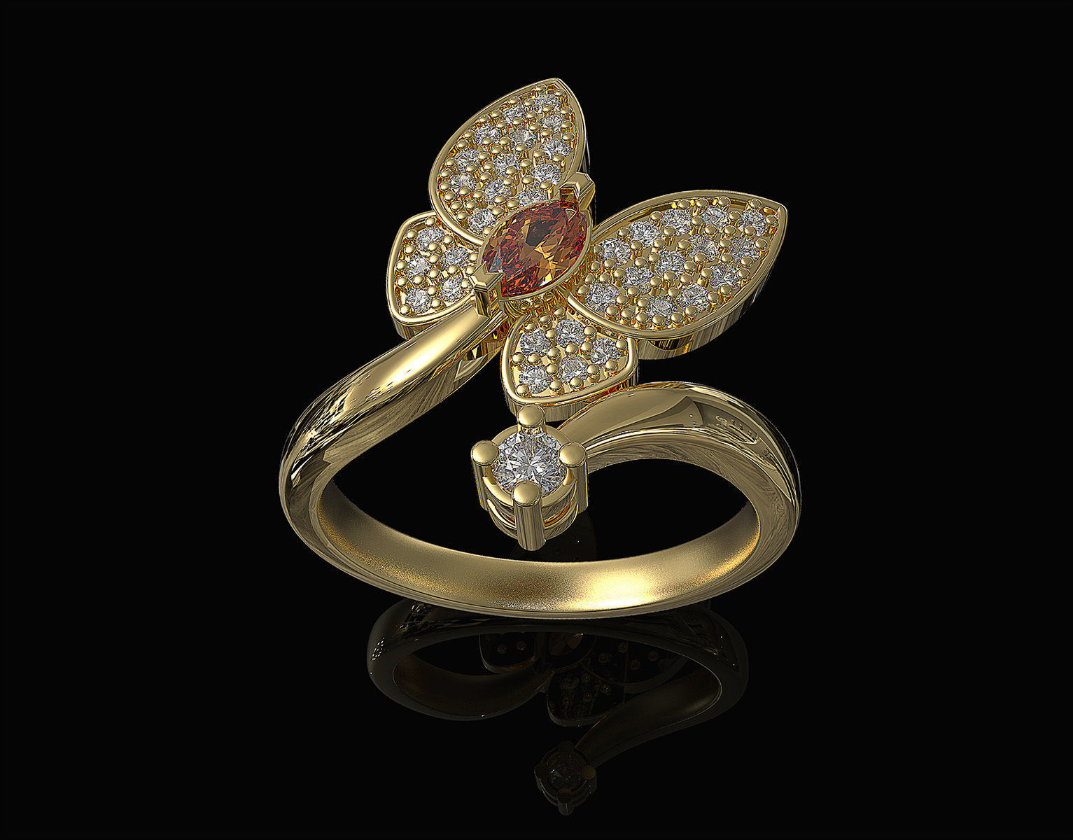 Simple Butterfly Ring and Earrings  3D Model Collection_2
