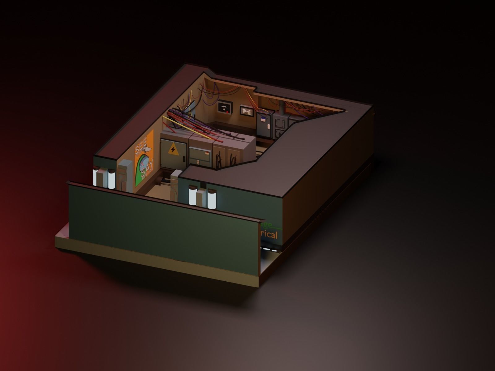 Among Us Electrical Room Diorama Low-poly 3D model_4
