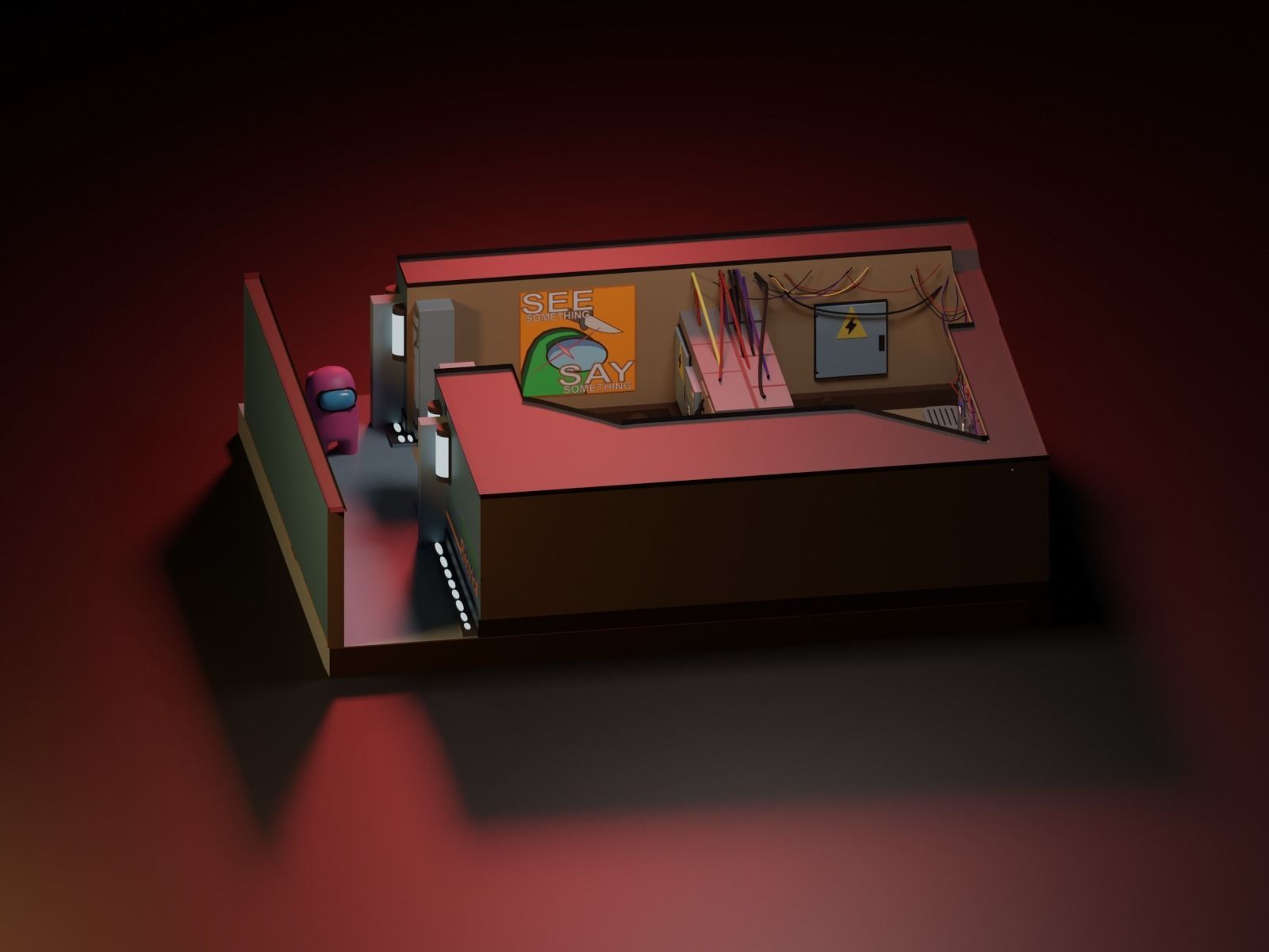 Among Us Electrical Room Diorama Low-poly 3D model_7