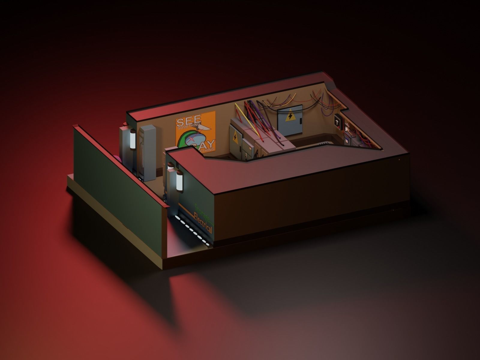 Among Us Electrical Room Diorama Low-poly 3D model_6