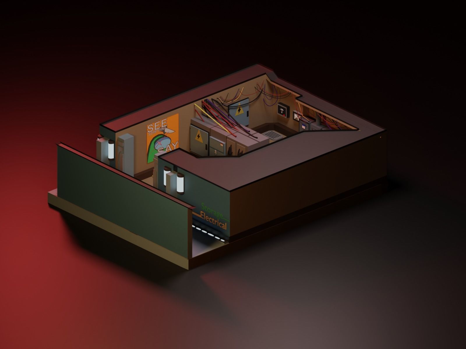 Among Us Electrical Room Diorama Low-poly 3D model_5