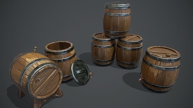 Stylized Barrel Keg Kit  Low-poly 3D model