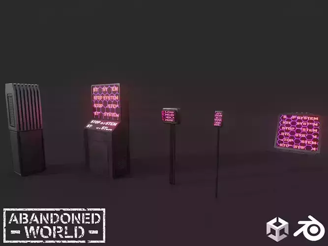 Set of Sci-Fi Computer Equipment Low-poly 3D model