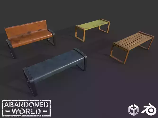 Benches Set of different colored Low-poly 3D model