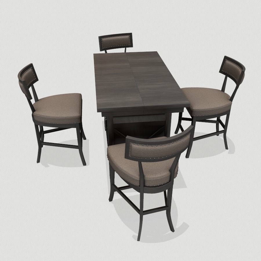 Brown 5 Piece Dining Set Low-poly 3D model_2