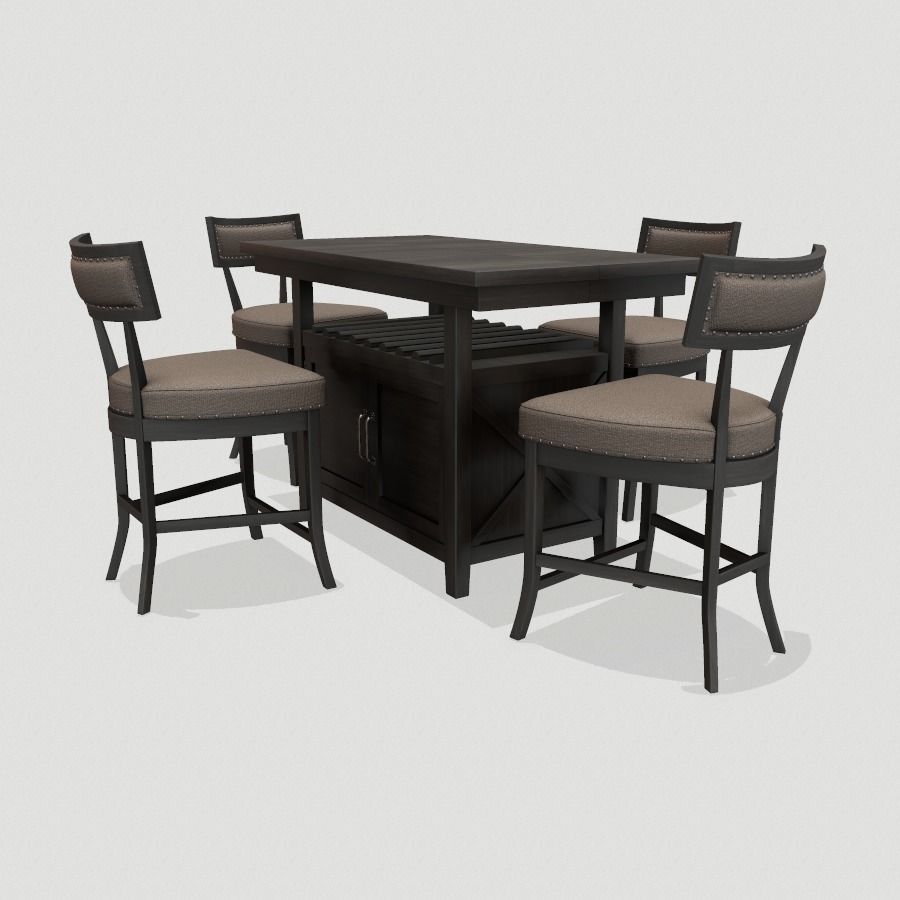 Brown 5 Piece Dining Set Low-poly 3D model_3
