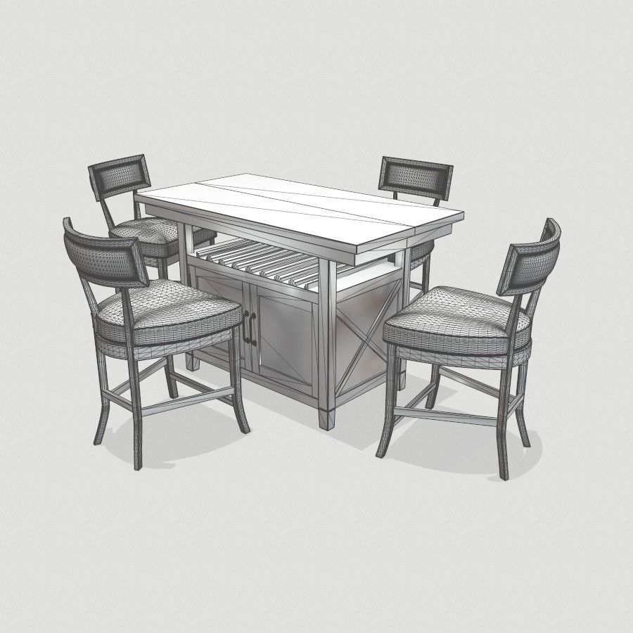 Brown 5 Piece Dining Set Low-poly 3D model_6